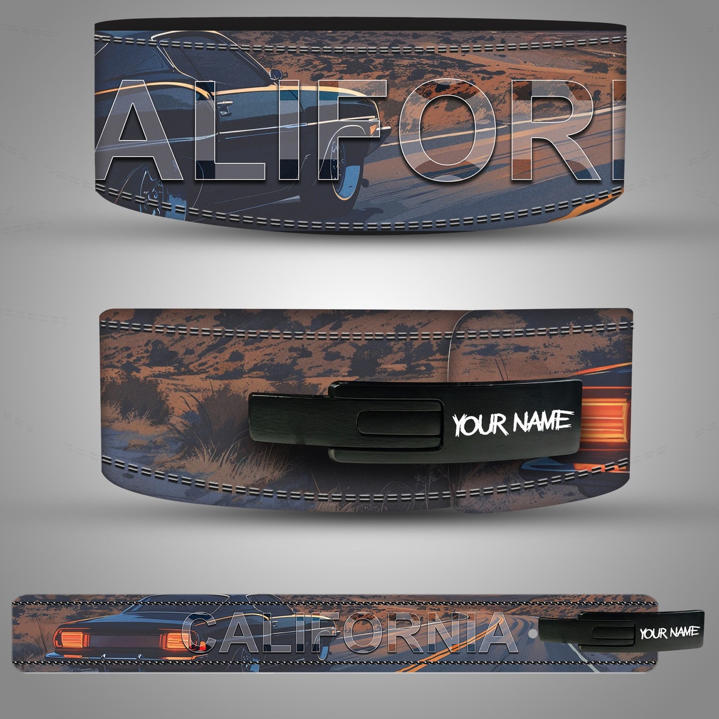California themed gym belt for powerlifting and strength training – leather lever belt