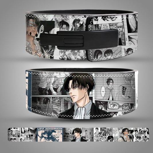 Levi Ackerman anime leather weightlifting belt featuring Attack on Titan manga design