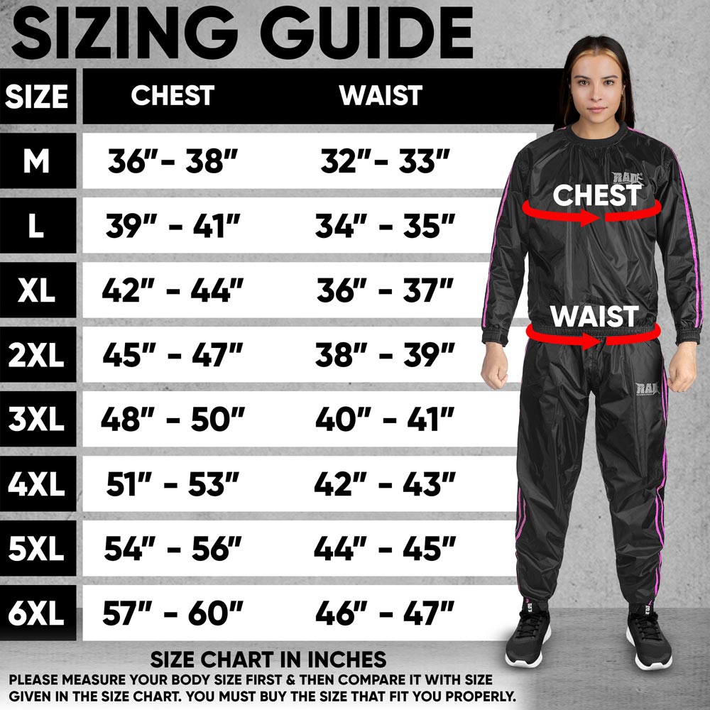 Pink Sauna Suit Size chart
