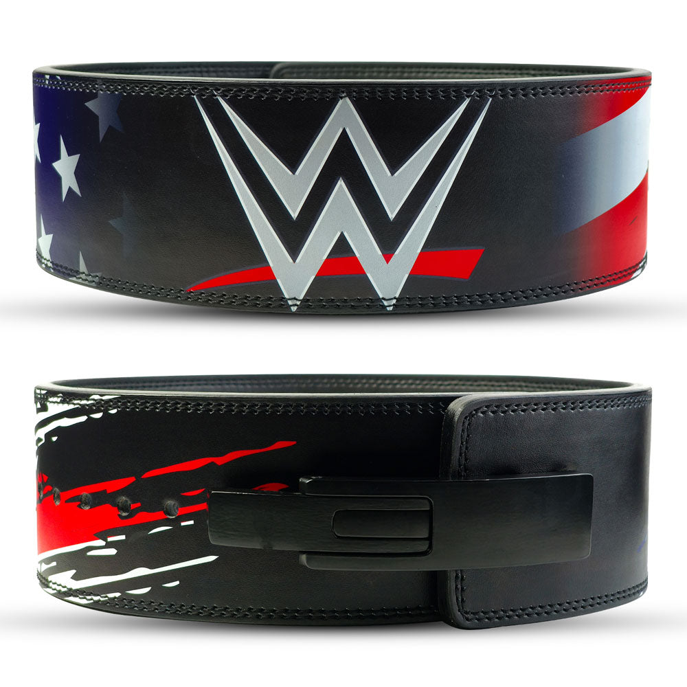 WWE Weightlifting belt with American flag design on a white background
