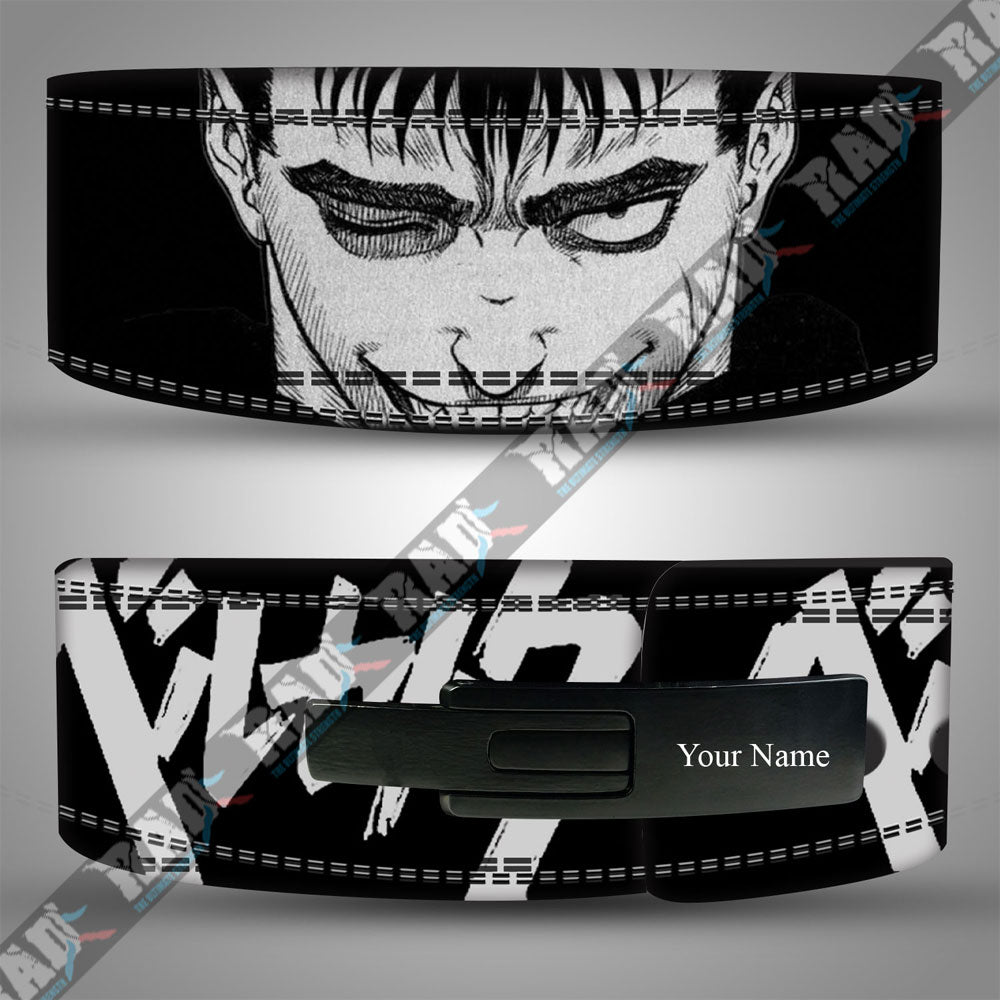 Black headband with anime-style design and text on a gray background