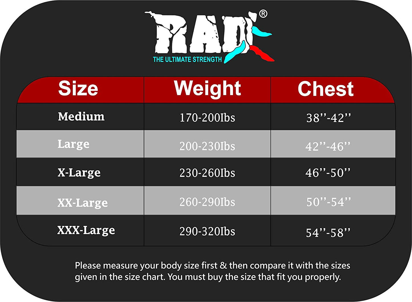 Neoprene Sauna Suit Size Chart