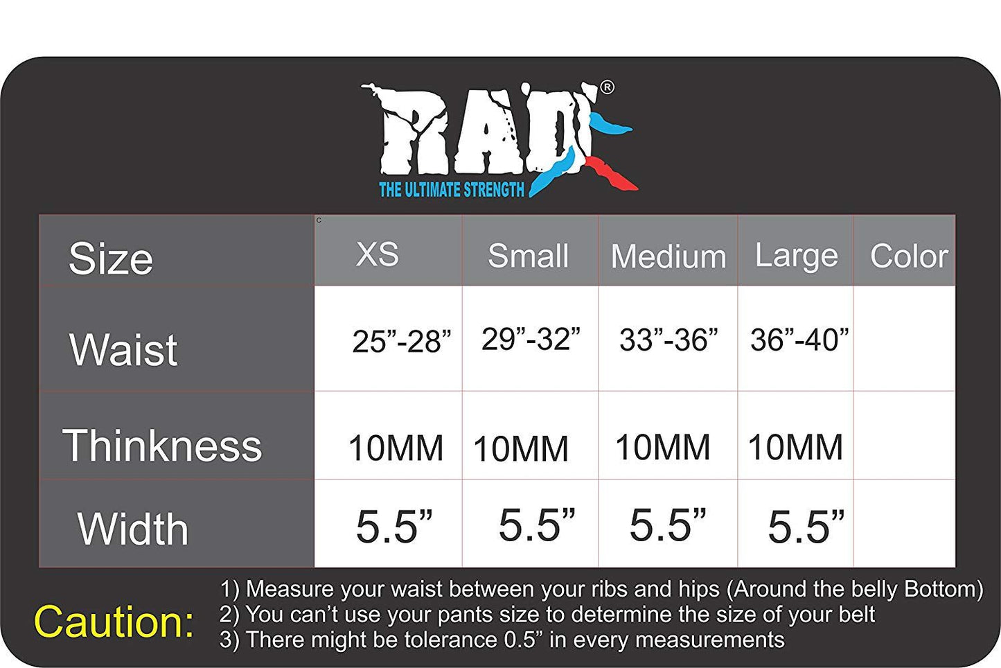 Weight lifting Belt neoprene  Size Chart