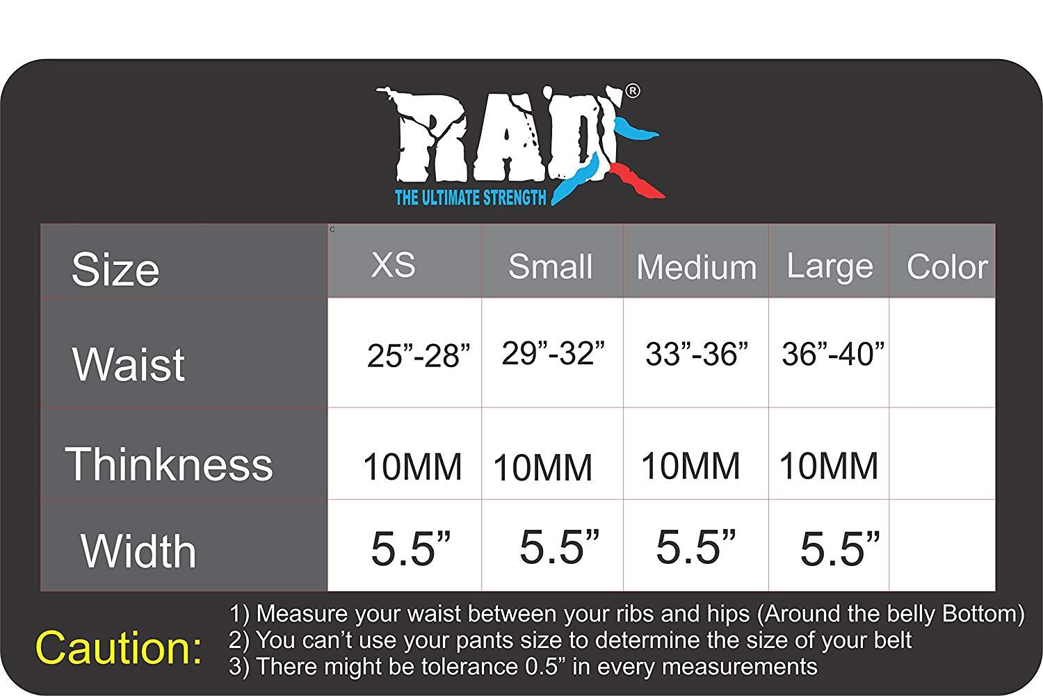 Weight lifting Belt neoprene  Size Chart