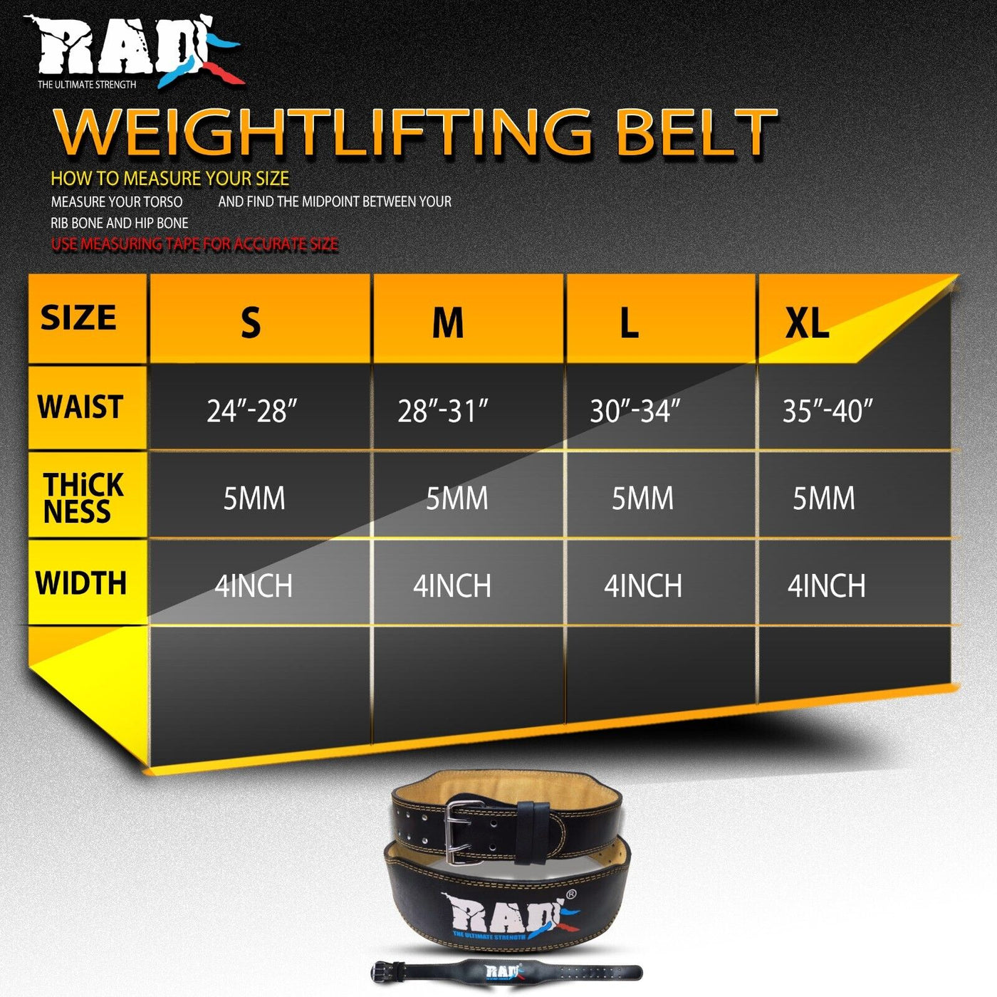 RAD Leather Belt 4inch Gym Power Heavy Duty Weight Lifting