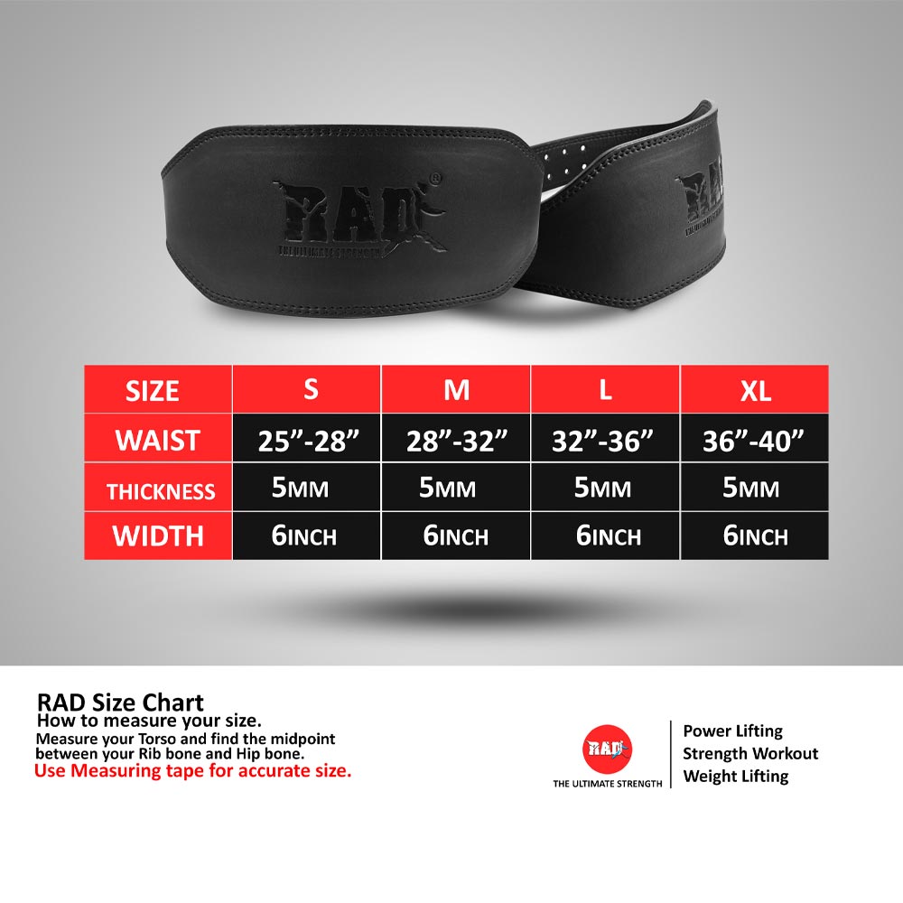 6inch Black Weight lifting belt  Size chart