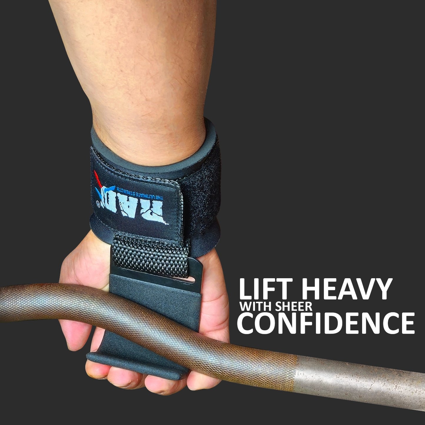 Lifestyle image of black weightlifting hooks for powerlifting and bodybuilding
