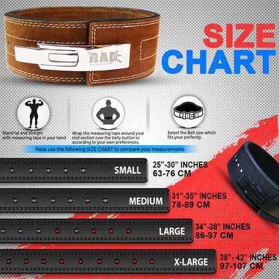 Brown lifting belt Size Chart