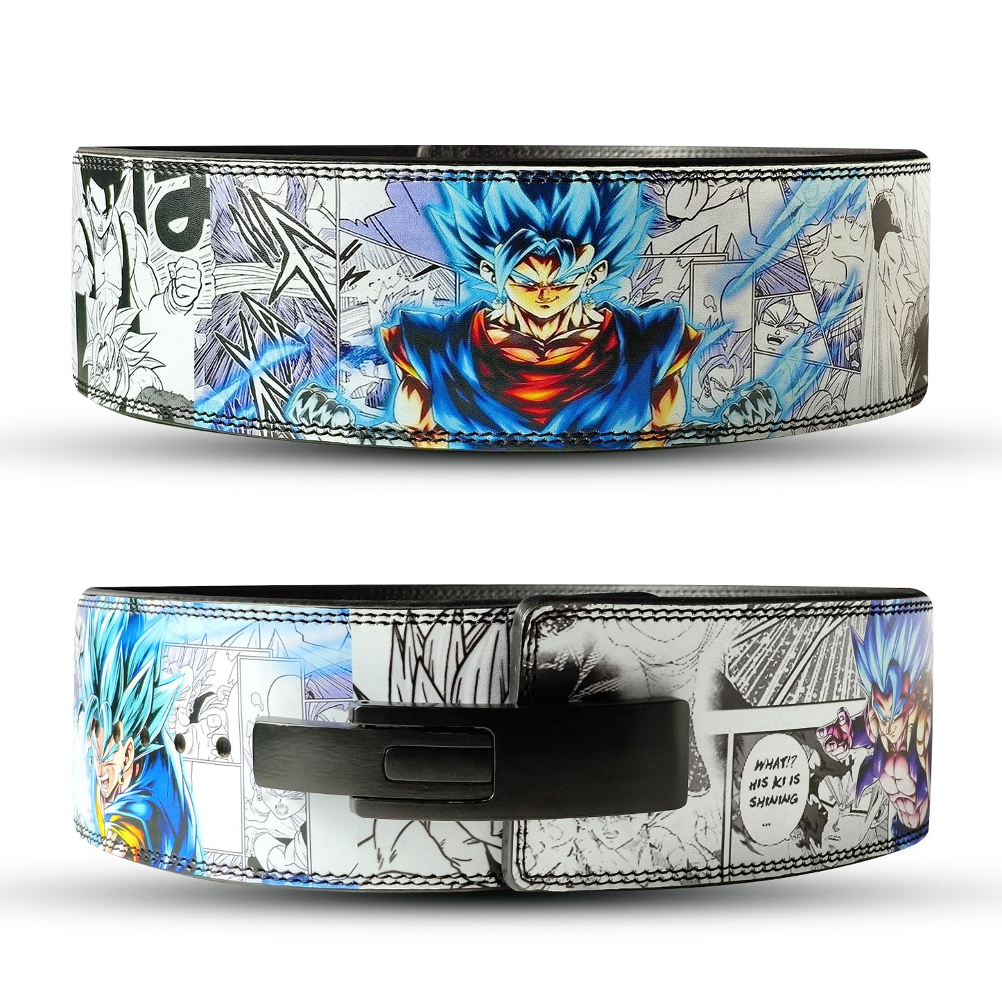 Anime weightlifting belt featuring Gogeta with blue Super Saiyan