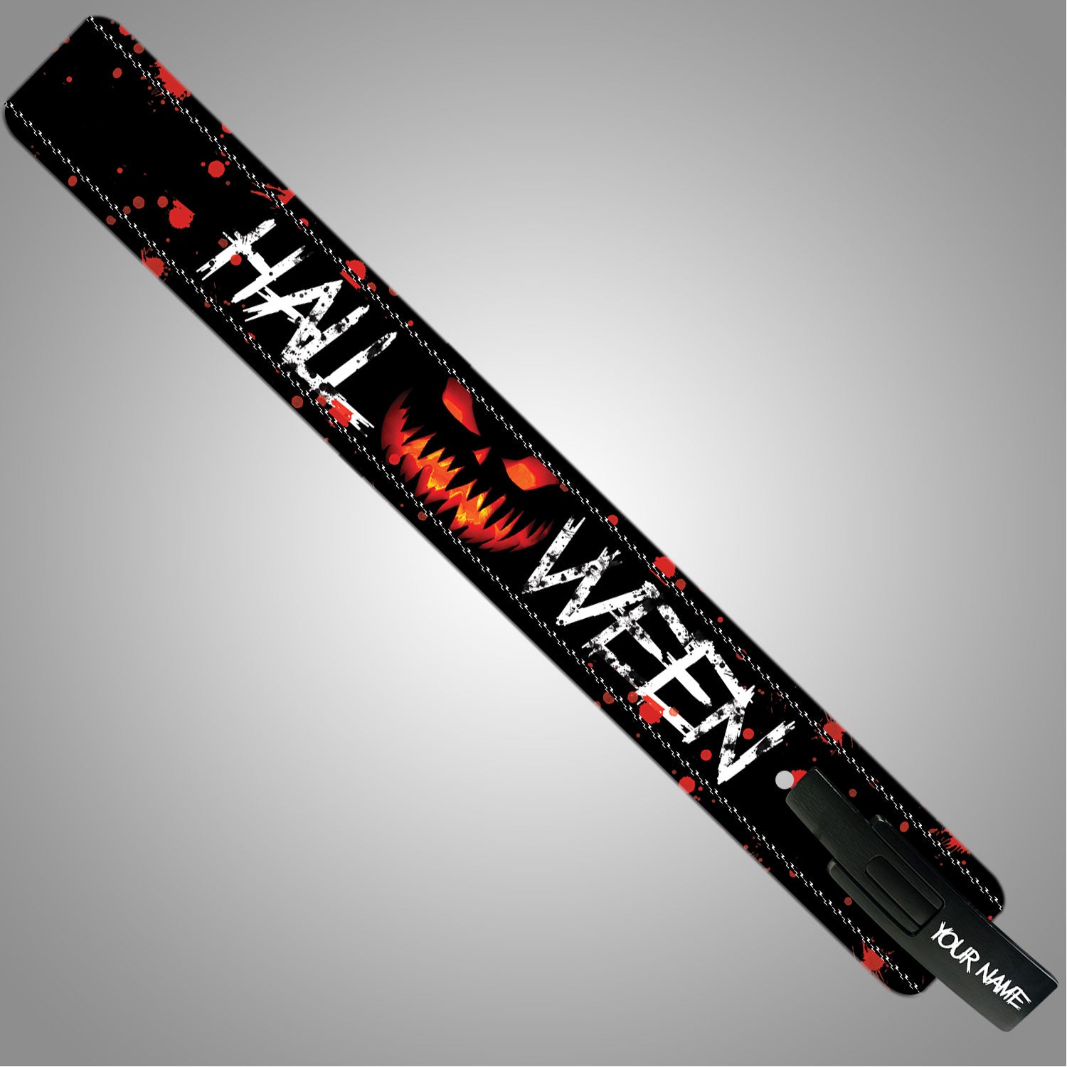 Halloween blood splatter weightlifting belt with glowing pumpkin face