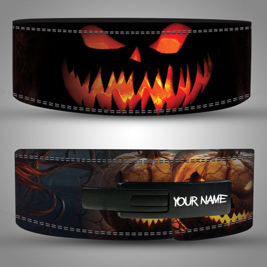 Halloween Pumpkin Weightlifting Belt with glowing Jack O’ Lantern design