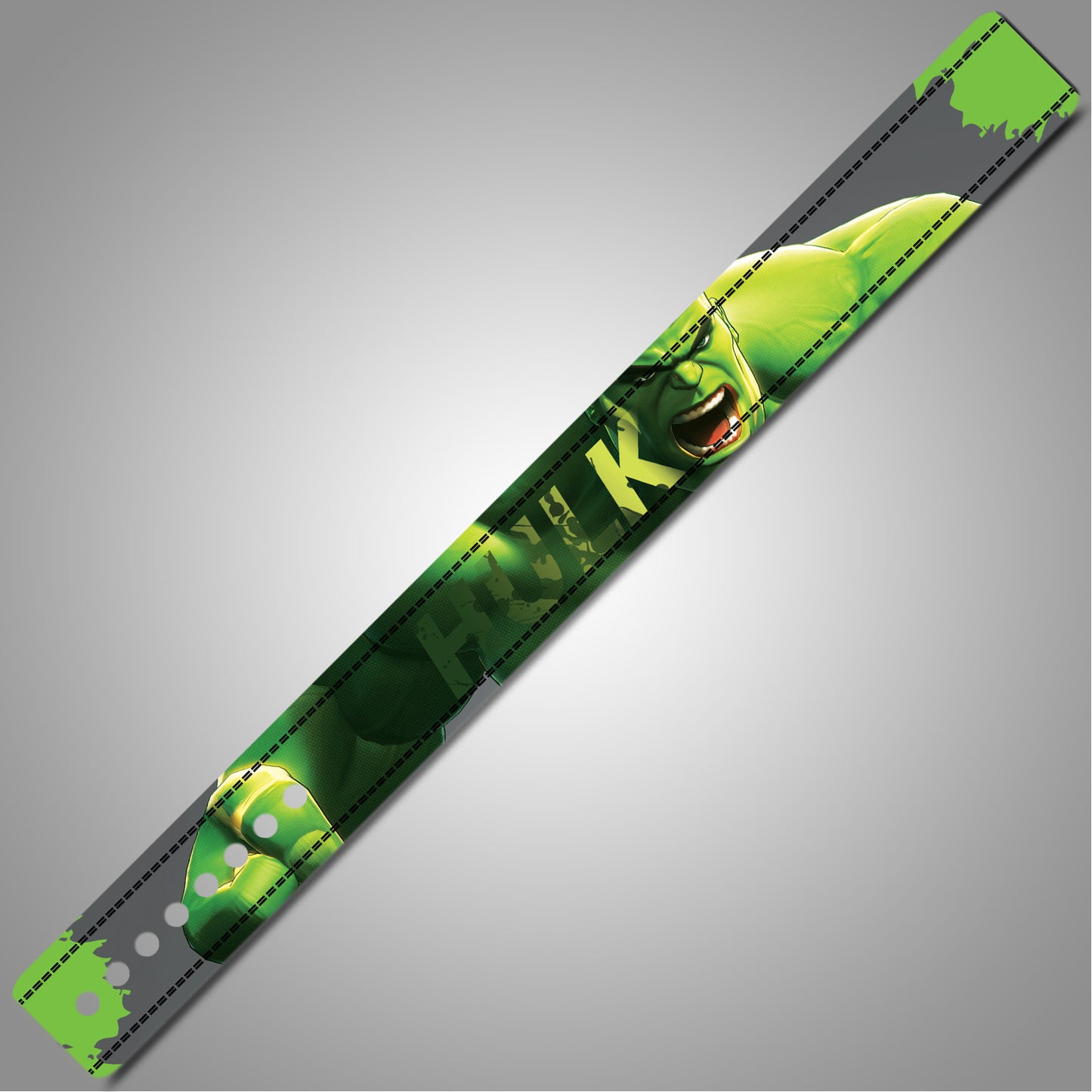 Green and gray Hulk Lifting belt with a character design on a gray background