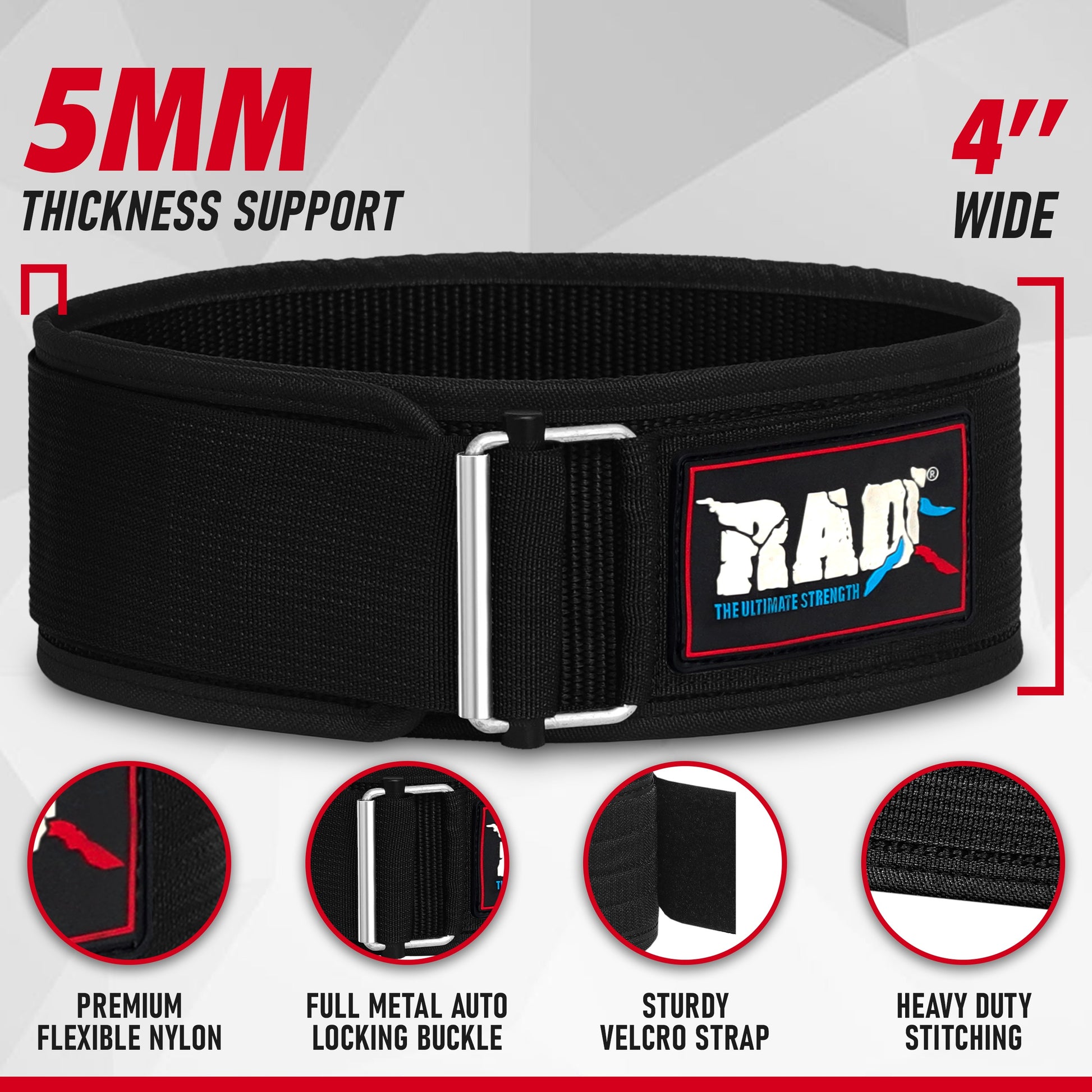 RAD Heavy Duty Weight Lifting Belt with Quick Release Buckle