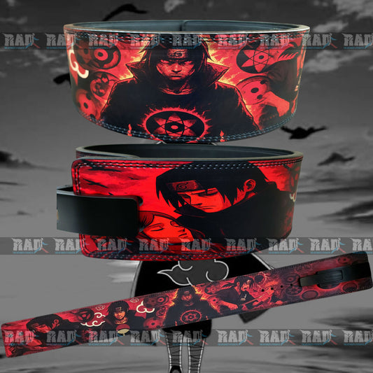 Itachi Uchiha anime design leather weightlifting belt with lever buckle –