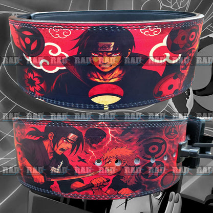 Premium leather gym belt featuring Itachi Uchiha artwork
