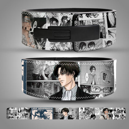 Levi Ackerman anime leather weightlifting belt featuring Attack on Titan manga design
