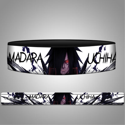Back view of Madara leather lifting belt with black lever buckle and ink-style design
