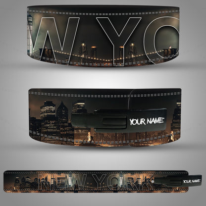 NYC skyline themed powerlifting belt – 10mm & 13mm leather