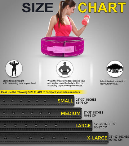 Pink Weight lifting belt size chart