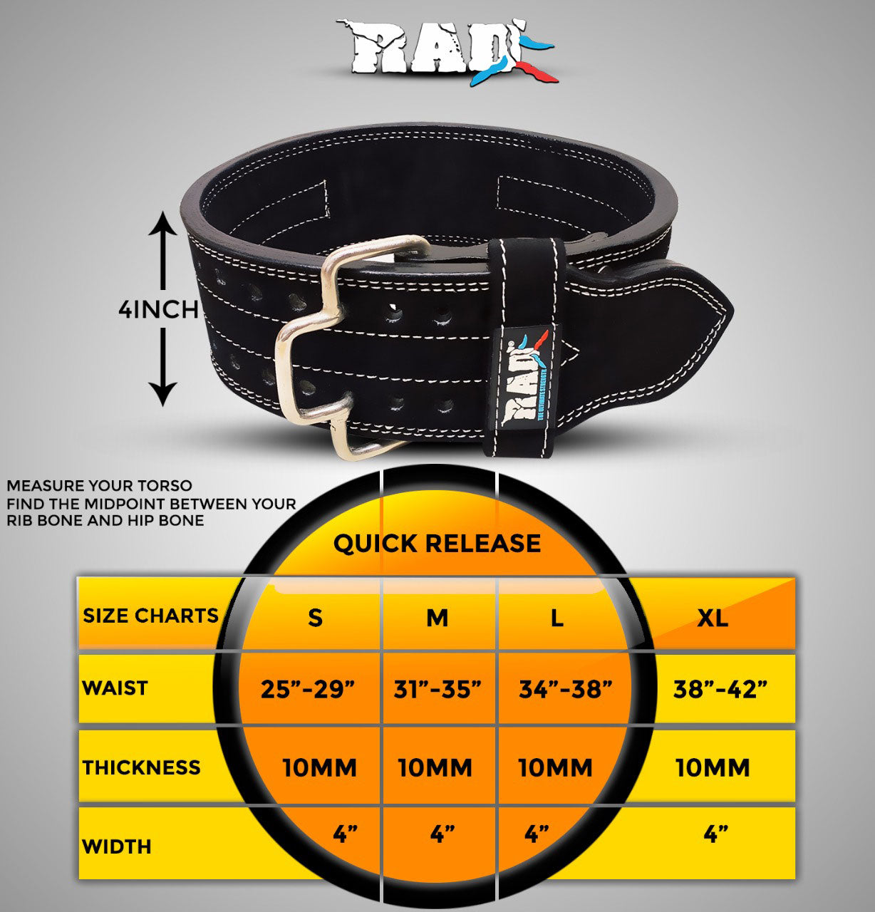 Weight Lifting Belts Size chart