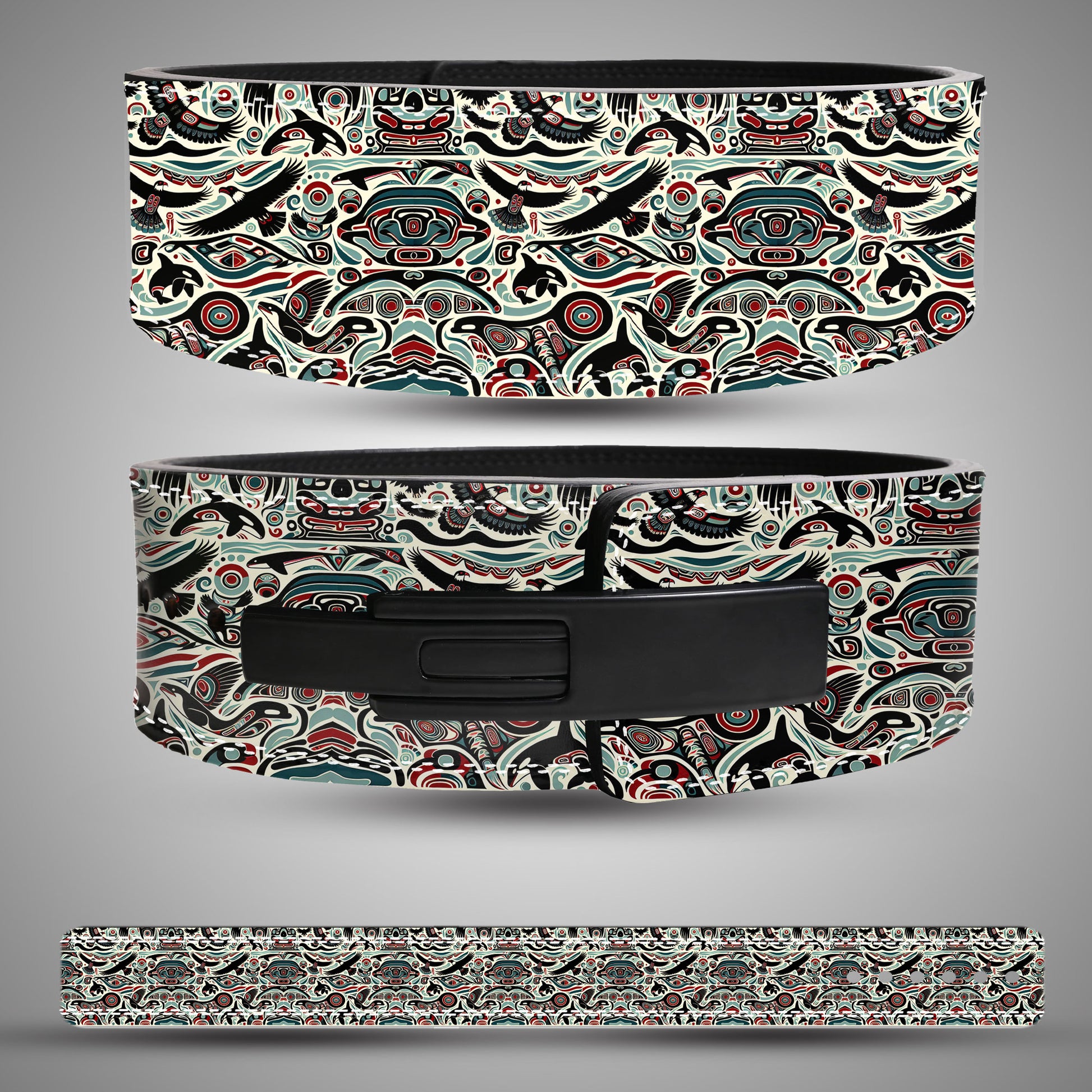 Tribal Pattern Leather Weightlifting Belt
