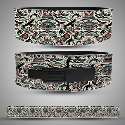 Tribal Pattern Leather Weightlifting Belt
