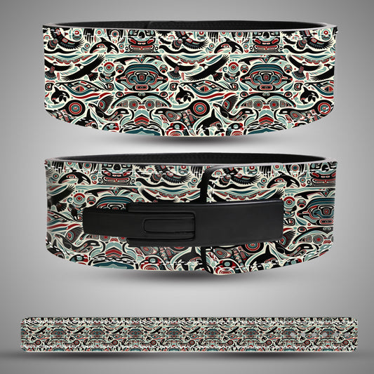 Tribal Pattern Leather Weightlifting Belt