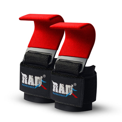 Red wrist straps with black RAD logo on a white background