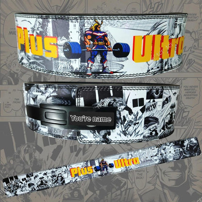 All Might Plus Ultra anime lever belt with manga panel deadlift artwork