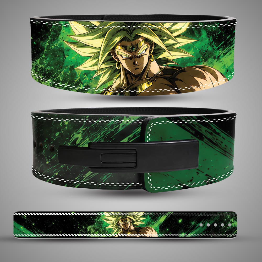 Broly weightlifting belt with green and black artwork