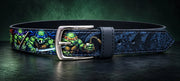 Ninja Turtles printed leather pant belt with metal pin buckle — front view