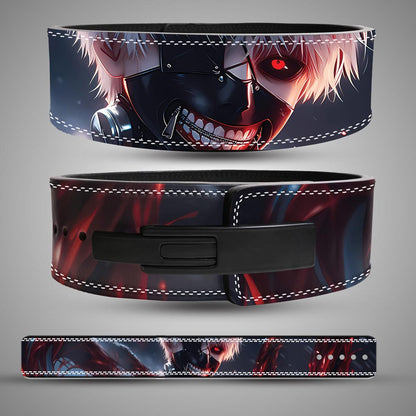 Tokyo Ghoul weightlifting belt featuring Ken Kaneki's zipper mask