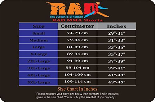 MMA shorts Size Chart
