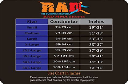 MMA shorts Size Chart