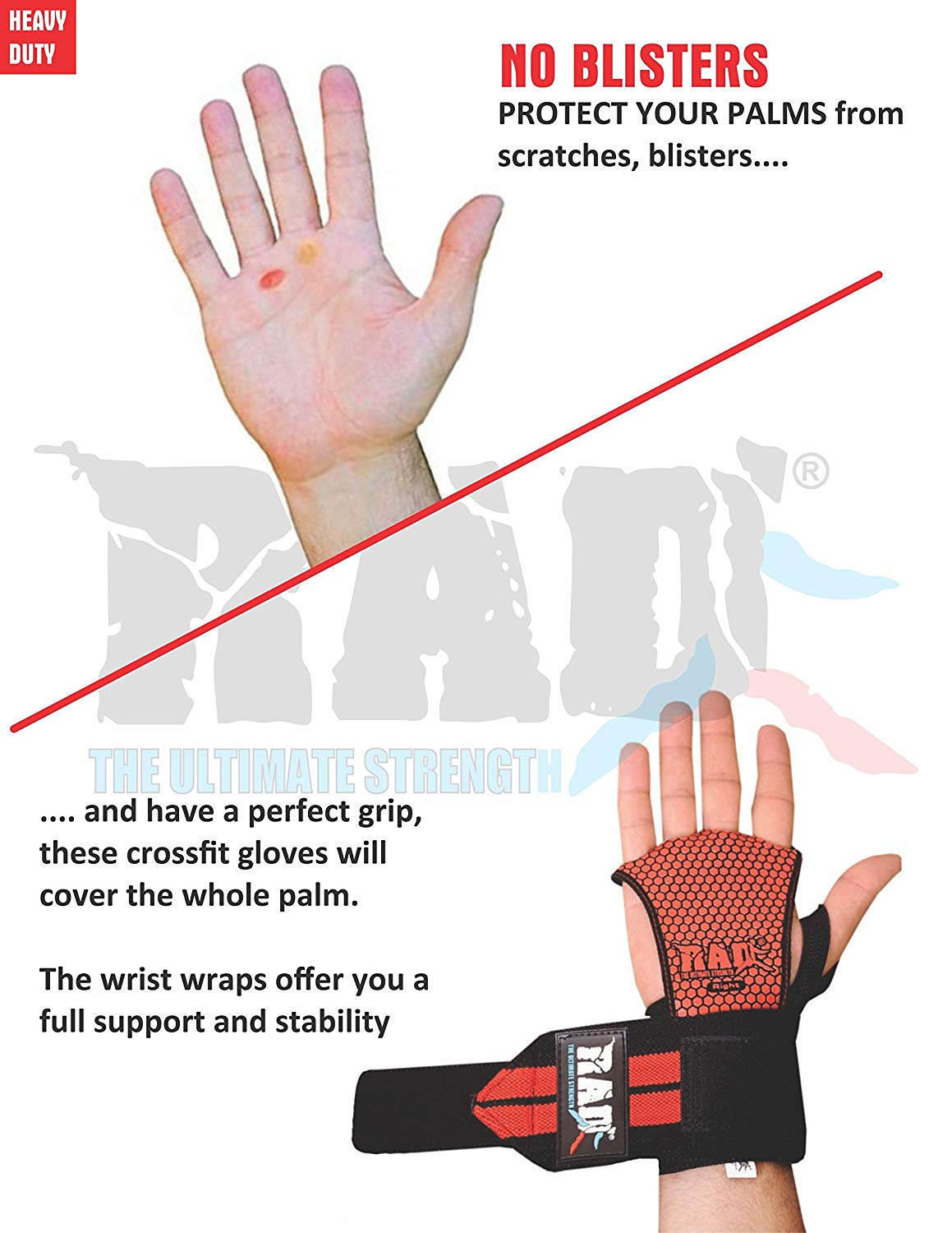 RAD Gymnastics Hand Grips, Leather Hand Grips for CrossFit Grips for Pull-ups, Weight Lifting Hand Protection from Rips and Blisters