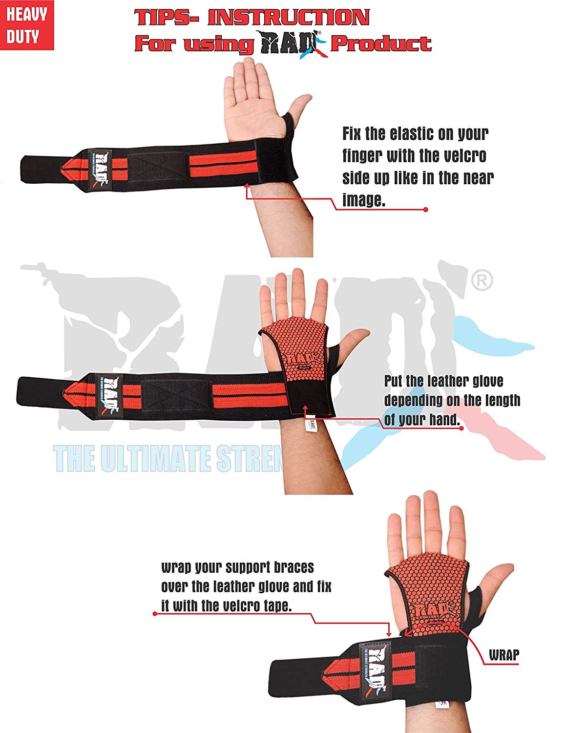 RAD Gymnastics Hand Grips, Leather Hand Grips for CrossFit Grips for Pull-ups, Weight Lifting Hand Protection from Rips and Blisters